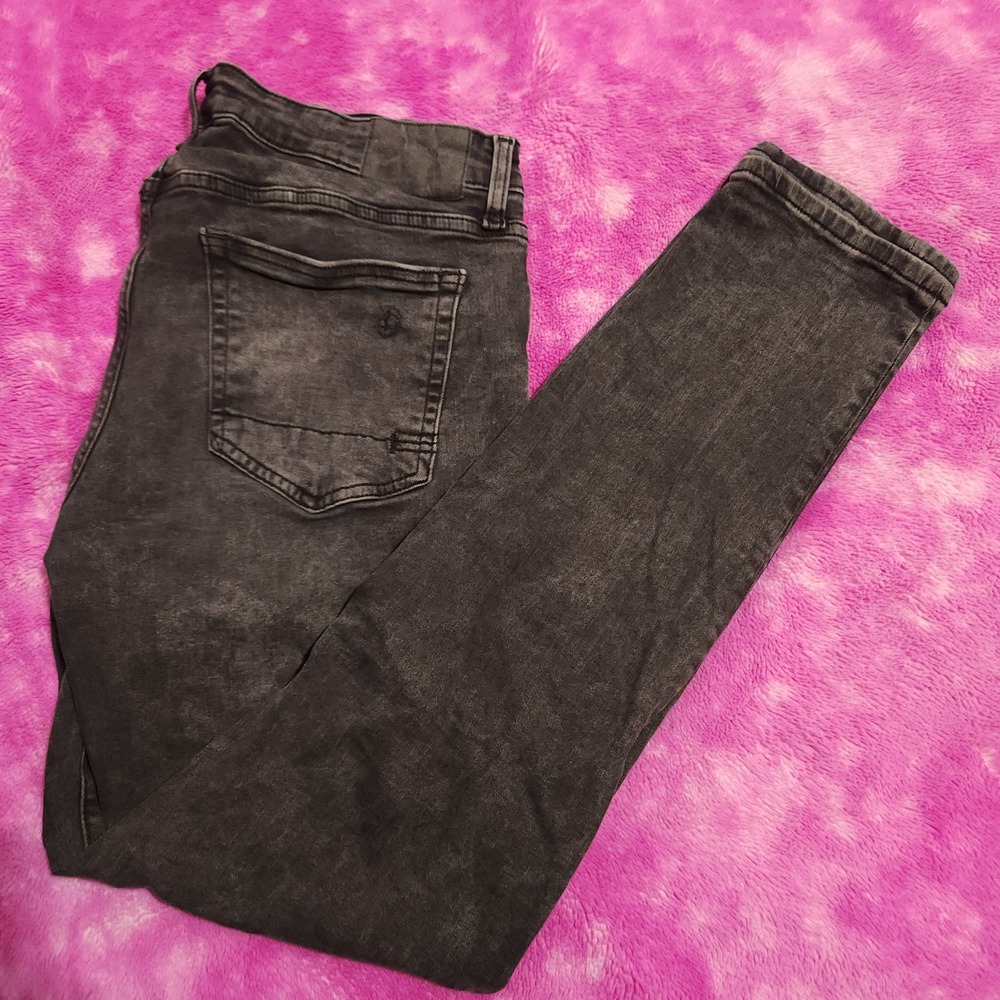 Aeropostale Mens Skinny Jeans 33x32 Faded Black Washed Distressed Denim